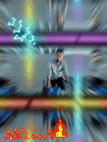 a blurry picture of a man standing in front of a colorful background