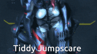 a computer generated image of a woman with the words tiddy jumpscare written on it