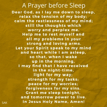 a prayer before sleep is written on a yellow paper