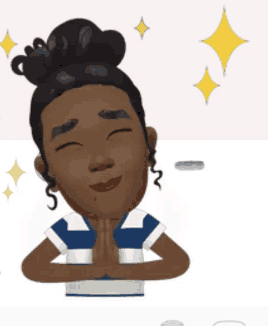 a cartoon girl with her eyes closed and her hands folded