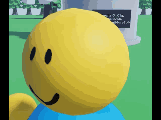 a yellow roblox character with a smiley face on his face