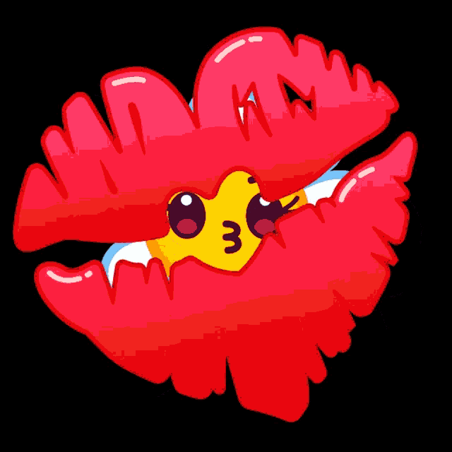 a cartoon drawing of a flower with a smiley face and a kiss
