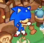 a cartoon drawing of sonic the hedgehog standing on a grassy field