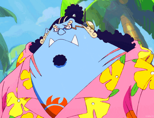 a cartoon character wearing a pink shirt with yellow flowers on it