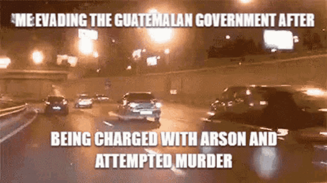 a picture of a highway at night with the caption being charged with arson