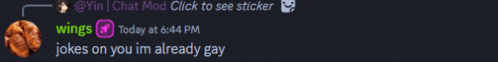 a screen shot of a chat with wings and jokes on you