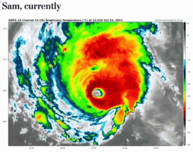 a picture of a hurricane with the words sam currently