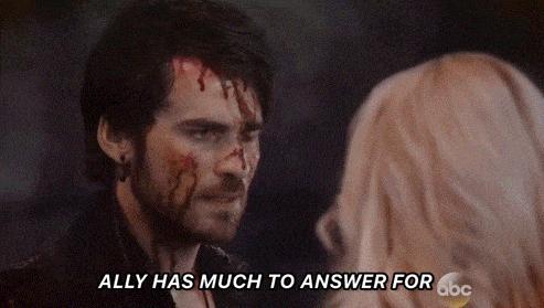 a man with blood on his face is talking to a woman who says ally has much to answer for abc