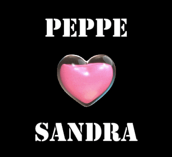 a pink heart with the name peppe and sandra on it
