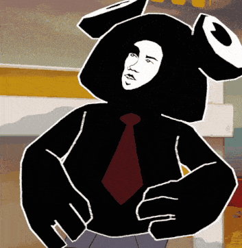 a black and white drawing of a man wearing a bunny costume and tie