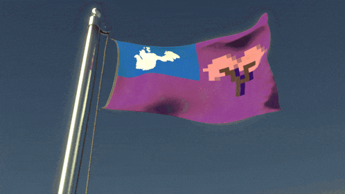 a purple and blue flag with the letter y on it is waving in the wind