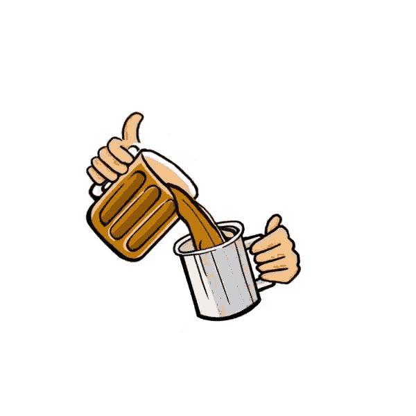 a cartoon illustration of a hand pouring beer into a mug .