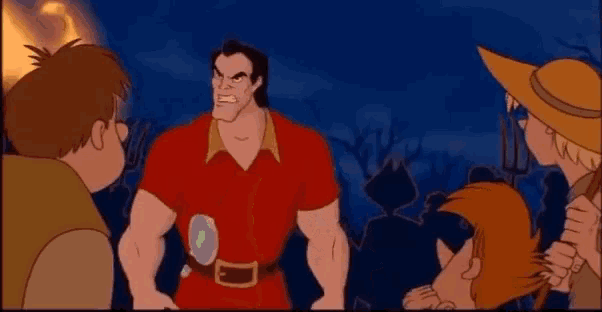 a group of people are standing around a man with a lightning bolt on his arm