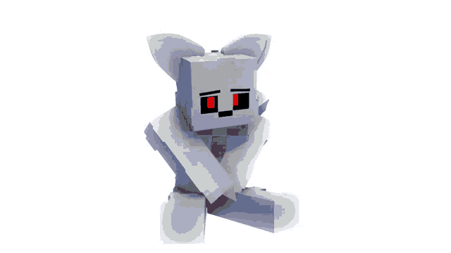 a 3d model of a cat with red eyes and a white fur coat