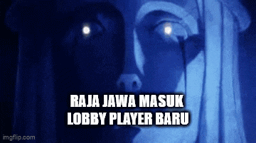 a statue with glowing eyes and the words raja jawa masuk lobby player baru below it