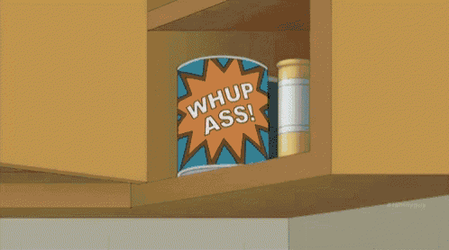 peter griffin from family guy holds a can of whip ass