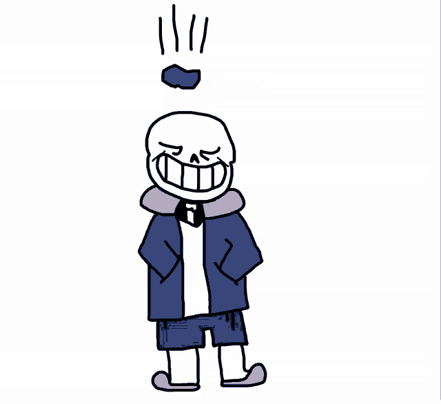 a drawing of sans from undertale with a rock coming out of his head .