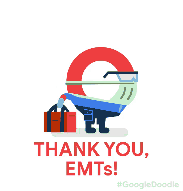 a poster that says thank you emts and has a cartoon character
