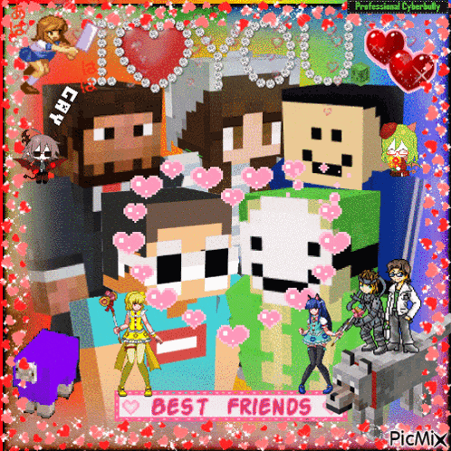 a collage of minecraft characters with hearts and the words best friends
