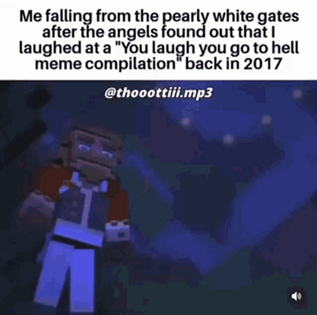 a screenshot of a video of a man falling from the pearly white gates