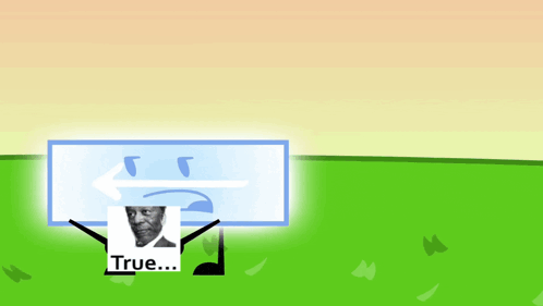 a cartoon character is holding a sign that says true on it