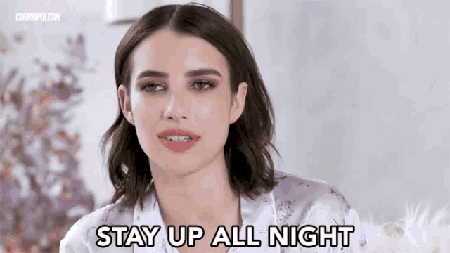 a woman says " stay up all night " in a video