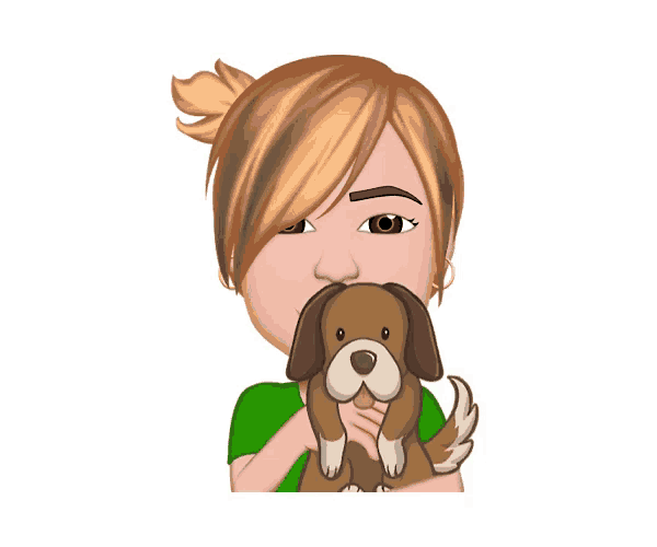 a woman in a green shirt is holding a small brown dog