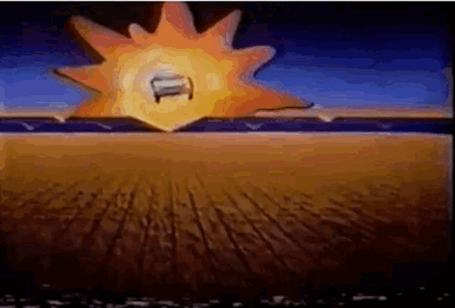 a car is driving through a field with a sun behind it .
