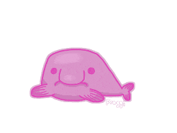a cartoon drawing of a pink whale with a sad face