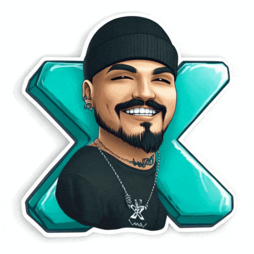 a cartoon of a man with a beard wearing a beanie and necklace