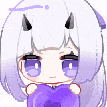 a drawing of a girl with horns holding a heart