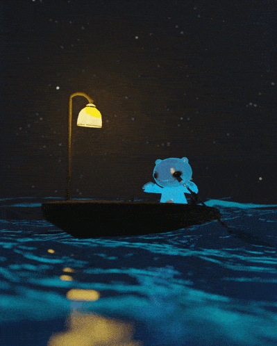 a glow in the dark teddy bear in a boat