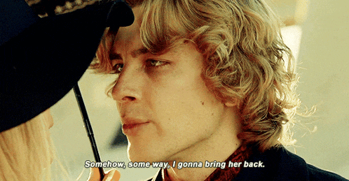 a close up of a man 's face with the words somehow some way i gonna bring her back below him