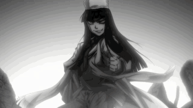 a black and white cartoon character with red eyes