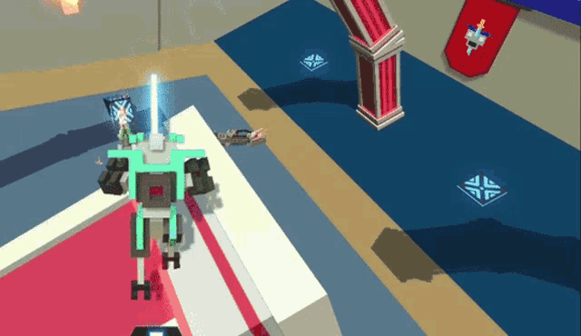 a robot in a video game with the letter h on it