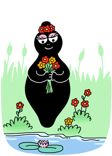 a cartoon character holding a bouquet of flowers