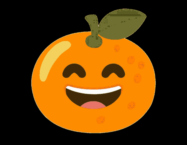 an orange with a green leaf has a smiling face on it