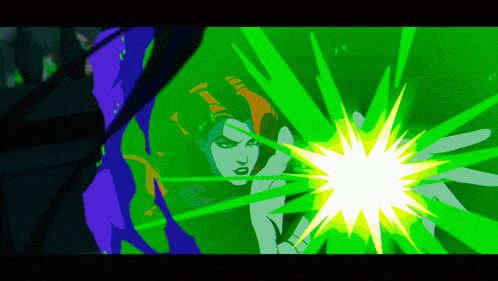 a cartoon of poison ivy holding a green light