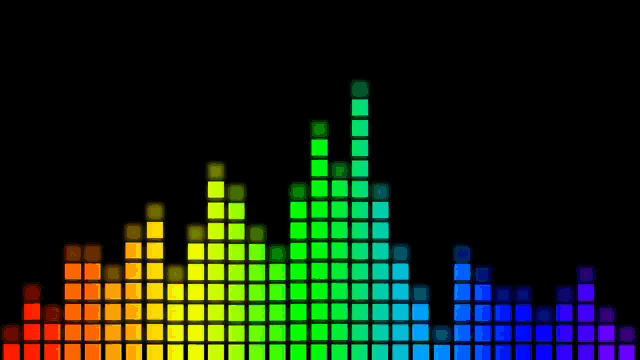 a rainbow colored equalizer with squares on a black background
