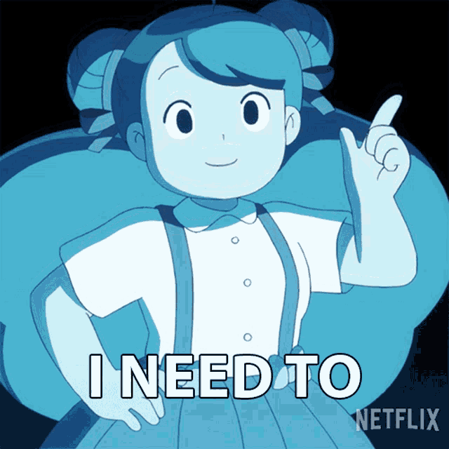 a cartoon of a girl pointing up with the words " i need to " below her