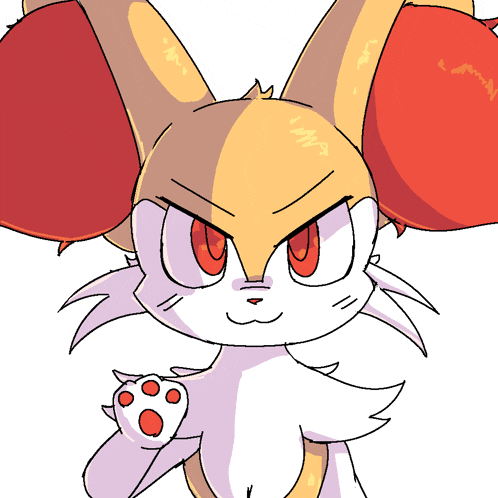 a drawing of a rabbit with red eyes and a white paw