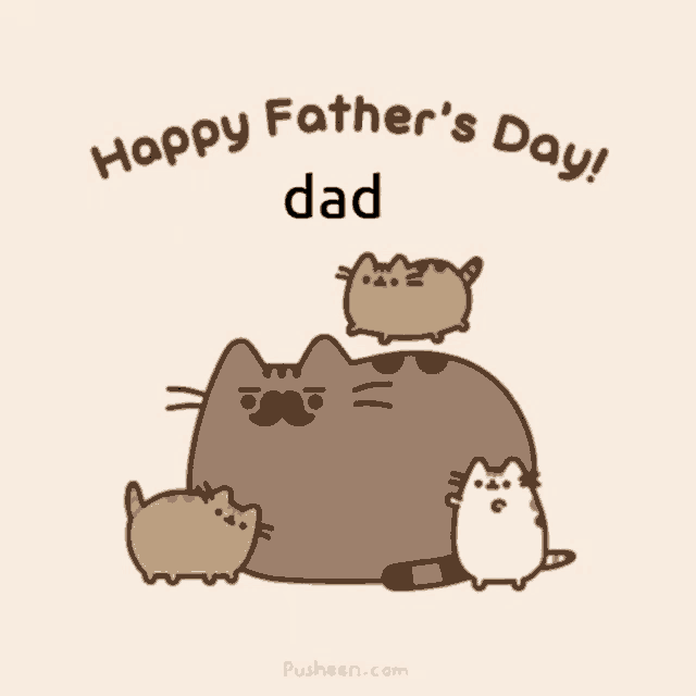 a happy father 's day greeting card with a cartoon cat