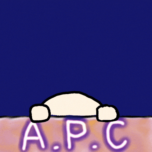 a cartoon drawing of a seal saying bye and a.p.c