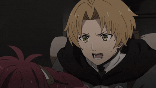 a cartoon character with blonde hair and green eyes screaming