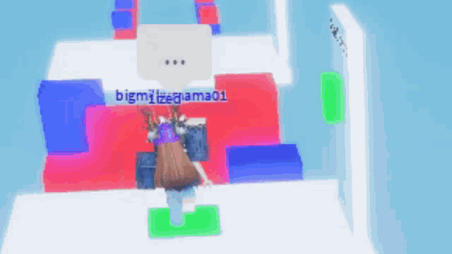 a girl in a video game with a speech bubble that says bigm1zegaama01