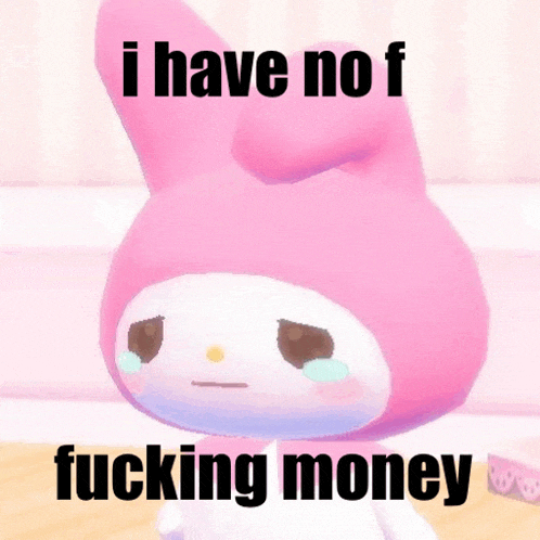 a pink bunny with the words i have no f fucking money