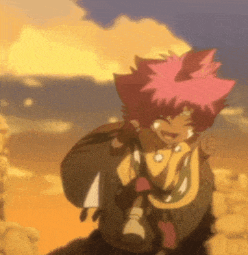 a cartoon character with pink hair is carrying another character