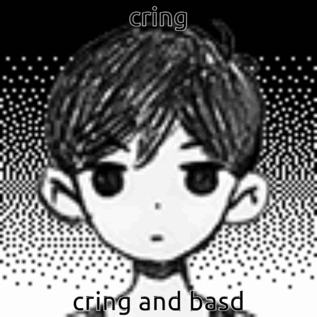 a black and white drawing of a boy with the words `` cring cring and basd '' written below it .