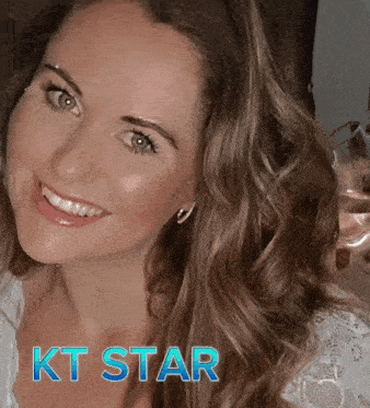 a woman with kt star written on the bottom