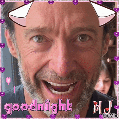 a picture of a man with his mouth open and the words goodnight hj on the bottom